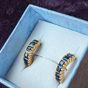 New 14K Gold vermeil Huggies Earrings With Blue Sapphire - Like Stones
